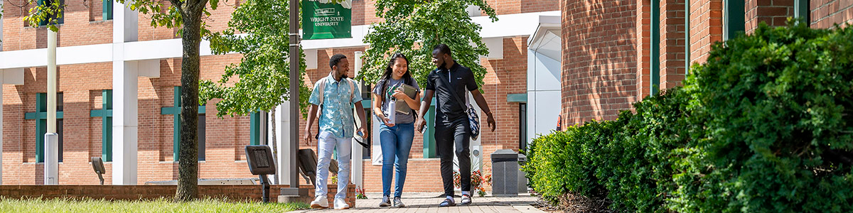 Students in front of Student Union on Wright State's Dayton campus