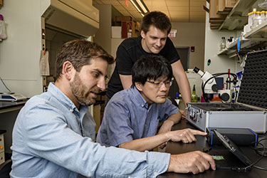 photo of students and a professor in a lab