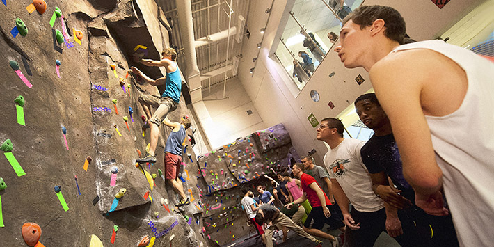 photo of students on the climbing wall