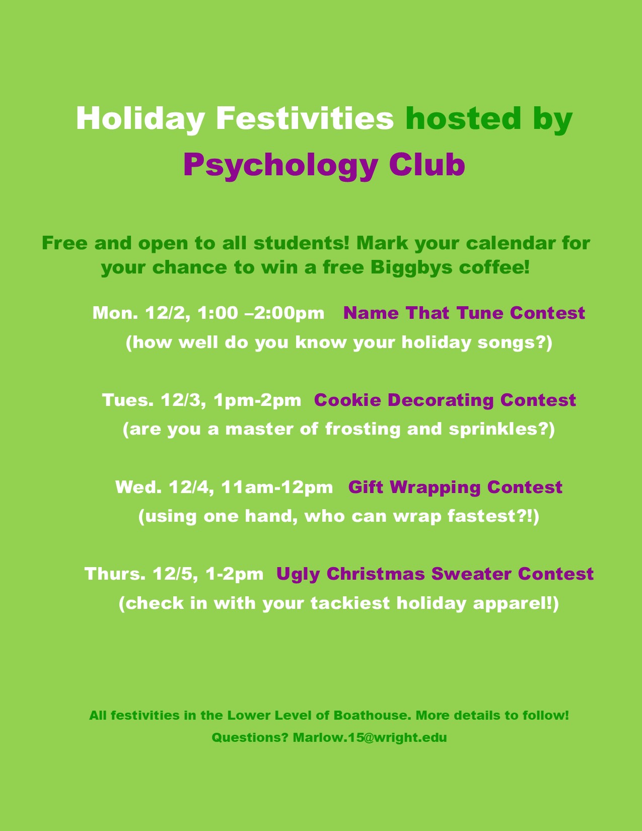 Wright State Spring 2023 Calendar Holiday Activity - Sponsored By Psych Club | Wright State University