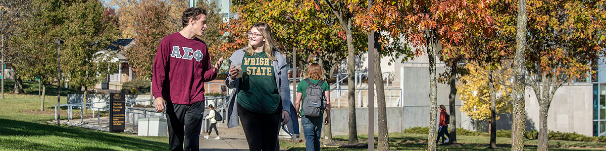 Students walking on Wright State's Dayton campus