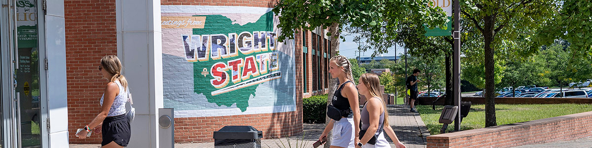 Students walking into Student Union on Wright State's Dayton campus