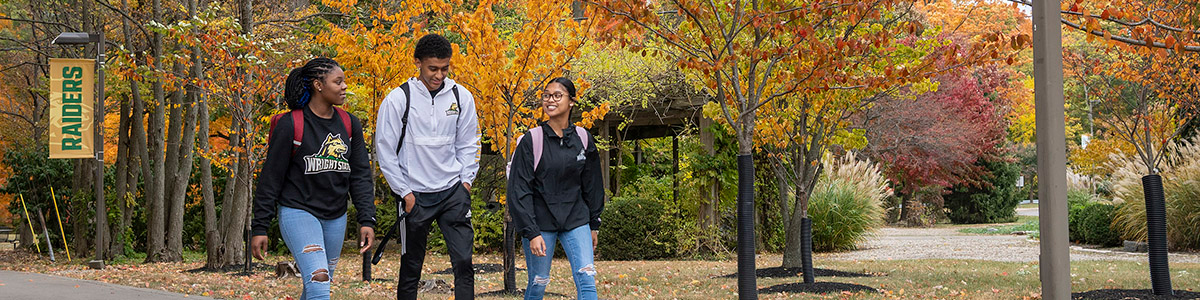 Students walking on Wright State's Dayton campus